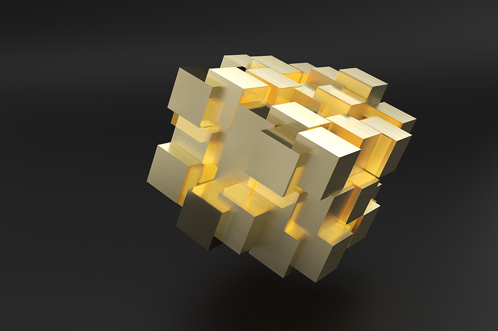 abstract 3d golden cubes design