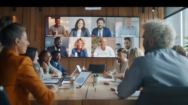 diverse team meeting room engaging video conference call with remote partners modern corporate collaboration ai 372197 12252