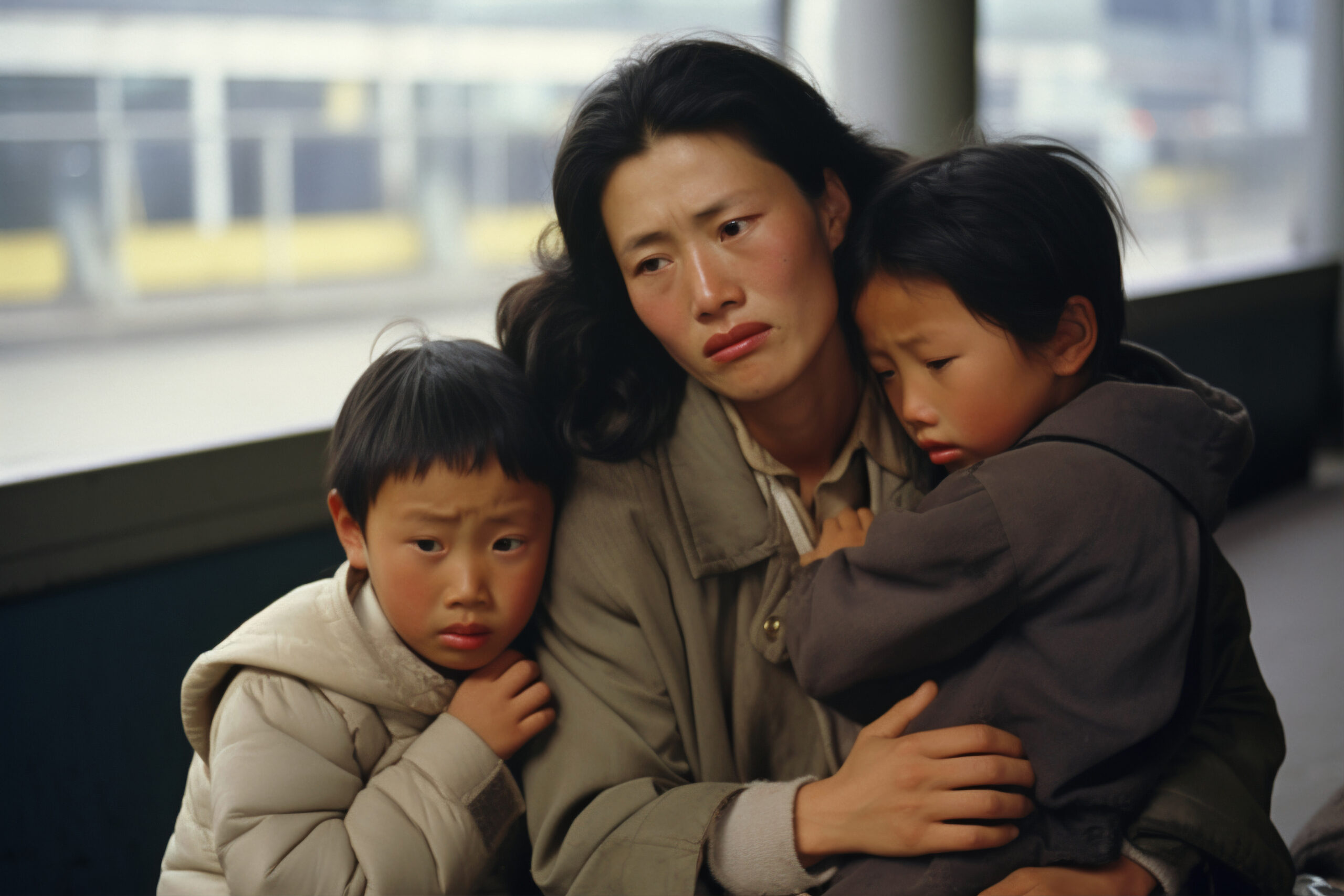 sad emigrant family traveling scaled